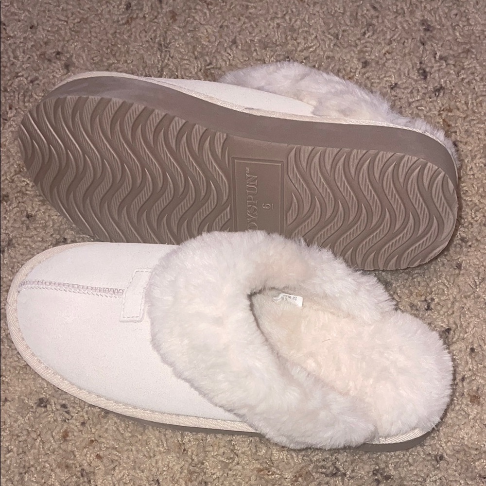 White and Cream Plush Sherpa Slippers
